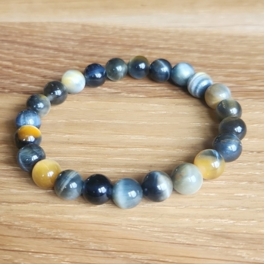 SOLD Golden Blue Tiger Eye Gemstone Beads Bracelet - Picture 5 of 10